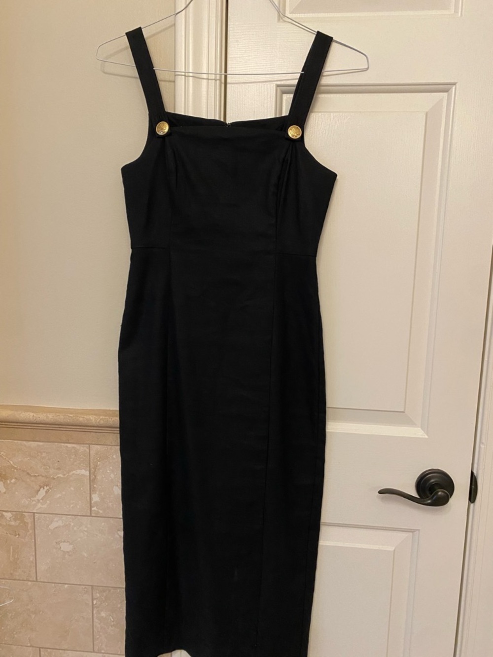 J. Crew Black Midi Dress with Gold Buttons